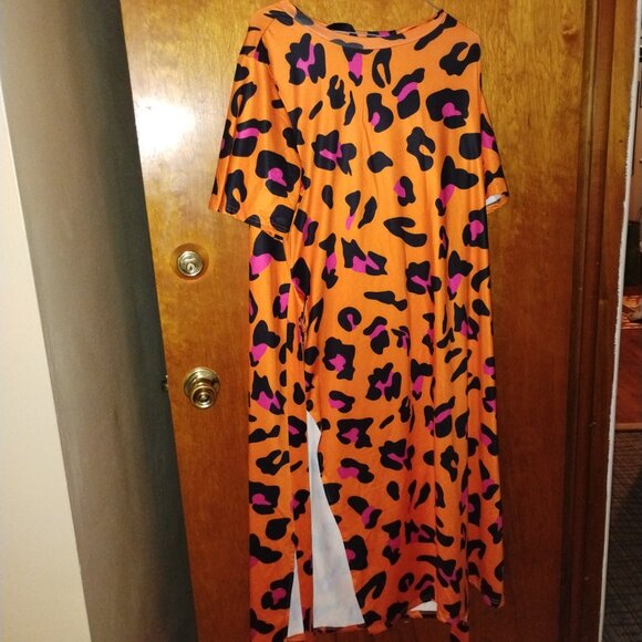 Womens Orange Leopard Print Tie Detail Slit Midi Dress XL - Picture 2 of 5